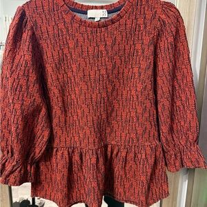 Anthropologie Red Textured Blouse